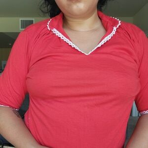 Red Collared Top with White Trim